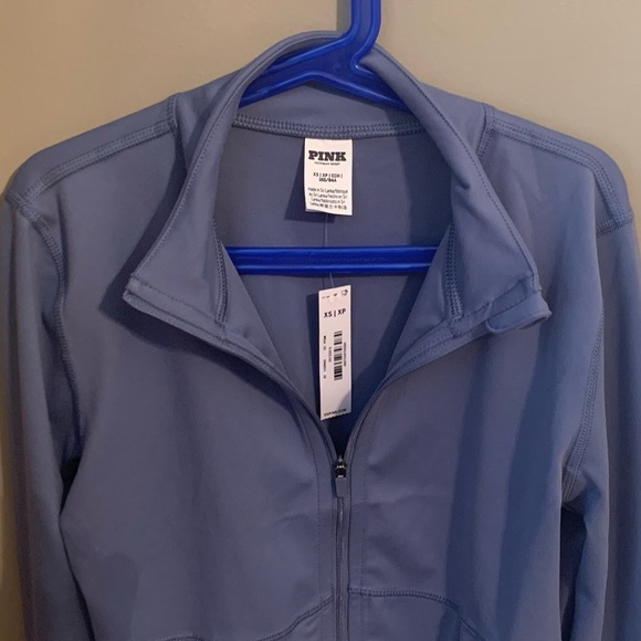 PINK Victoria’s Secret Blue Full Zip Fitted Cropped Mock Neck Sweater Size XS - Picture 4 of 6
